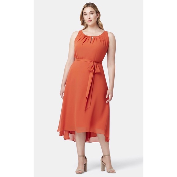 NWT Tahari ASL Chiffon Hi-Lo Halter Dress - Orange - Picture 12 of 14